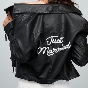 David's Bridal Black Vegan Leather Just Married Jacket Size M